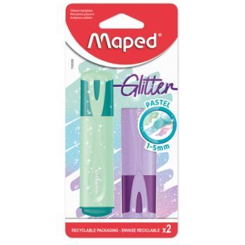 SURLIGNEUR PASTEL GLITTER POCHETTE CARTON DE 2 PCS VERT & MAUVE "MAPED" REF: 742028