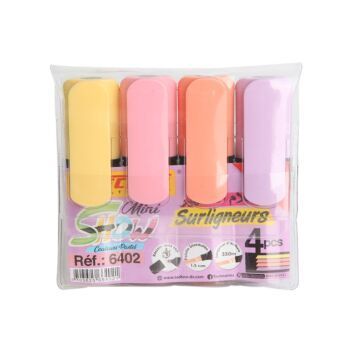 SURLIGNEUR PASTEL MINI SHOW POCHETTE 4 COULEURS &quot;TECHNO&quot; REF: 6402