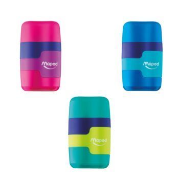 TAILLE-CRAYONS GOMME CONNECT COLORFUL 2 TROUS "MAPED" REF: 049221