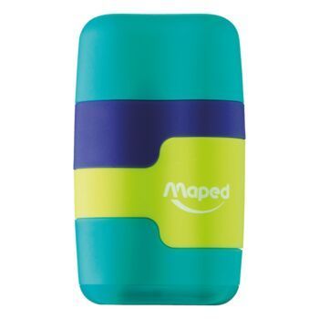 TAILLE-CRAYONS GOMME CONNECT COLORFUL 2 TROUS VERT TURQUOISE "MAPED" REF: 049221