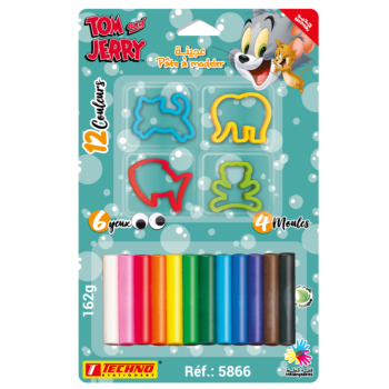 PATE A MODELER DE 12 COULEURS AVEC 4 MOULES ET 6 YEUX LICENCE TOM & JERRY "TECHNO" REF: 5866