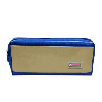 TROUSSE ECOLIER AVEC 2 COMPARTIMENTS BLEU ET BEIGE "TECHNO" REF: 6504