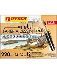 PAPIER A DESSIN BLANC POCHETTE 12 FEUILLES 24cmx32cm 220g "TECHNO" REF: 9153